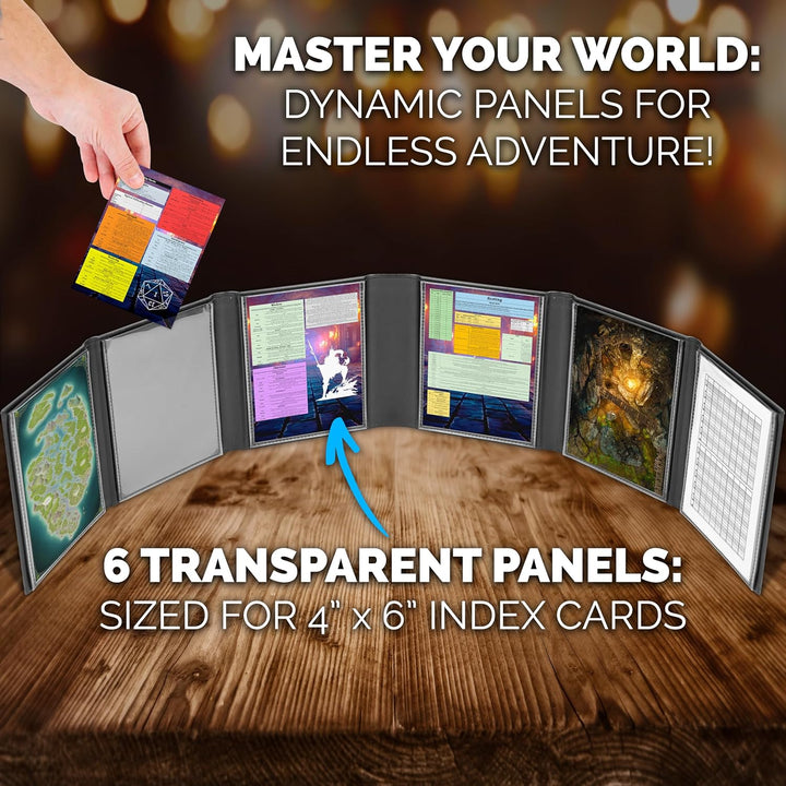 Miniature DM Screen - 6-Panel Faux Leather Mini Dungeon Master Screen for Ttrpgs, Compact Dnd DM Screen for Better Player Connection & Immersive Tabletop RPG Sessions with Low-Profile Design