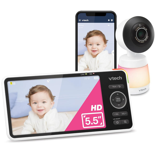 Smart Wifi Baby Monitor, 2K CMOS Sensor Camera, 5.5-Inch HD IPS Screen, Clear Infrared Night Vision, Pan-Tilt, 24X Zoom, 2-Way Talk, Multi-Color Night Light, Soothing, Free App: Smart HD Plus