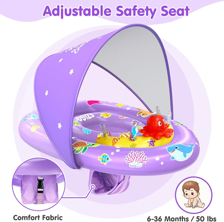 Baby Pool Float with Canopy UPF 50+ Sun Protection, Double Air Chambers Infants Swimming Floats with Sound Toys Adjustable Safety Seat Toddler Float for Boys and Girls 6-36 Months