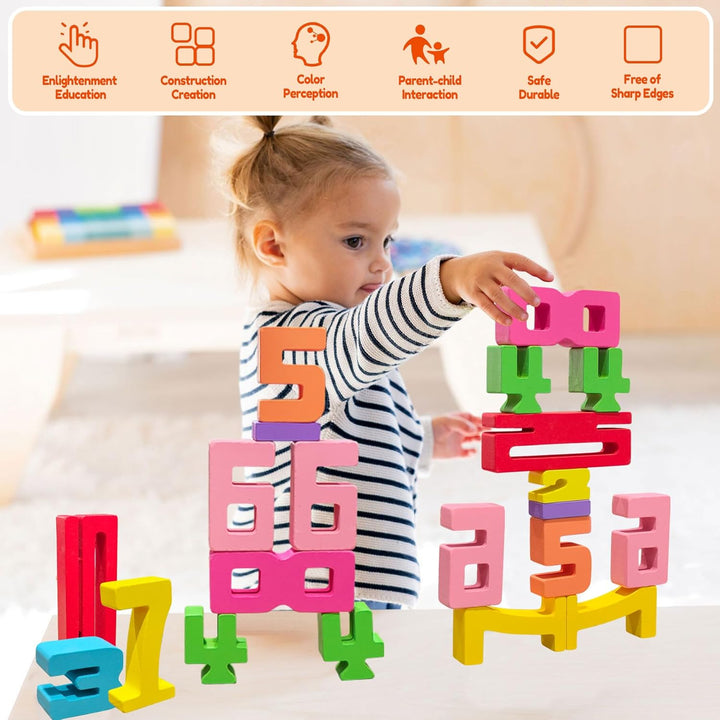 20Pcs Wooden Number Building Blocks, Montessori Number Blocks Math Learning Digital Building Blocks Digital Educational Counting Learning Toys for Parent-Child Interaction Social Skills Development
