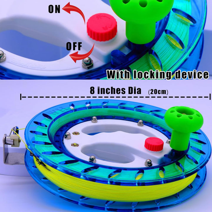 Kite Reel and String Spool, 8Inches Dia with 1000Ft Kite Line, Winder with Lock and Connector for Kids & Adults (Blue)