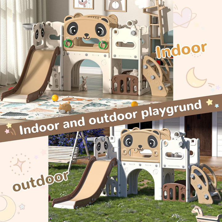 9 in 1 Toddler Slide and Climber Playset Indoor Outdoor Kids Slide with Basketball Hoop,Telescope and Storage Space, Freestanding Backyard Playground for Children Age 1-6