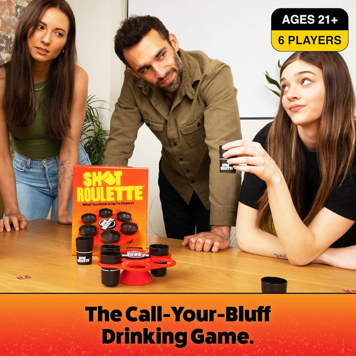 Shot Roulette: the Roulette Wheel Drinking Game by Buzzed, Drinking Games for Adults, Group Drinking Games, Great for Funny Gifts, Includes 1 Shot Roulette Wheel, 6 Glasses, 12 Tokens, Instructions