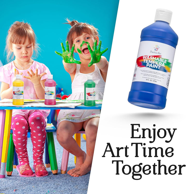 Washable Paint for Kids – (8 Colors, 16 Oz Each) Made in USA, Non-Toxic Tempera Paint Set – Bulk Classroom Paints for Students, Finger Painting, School Use – 8 Pack
