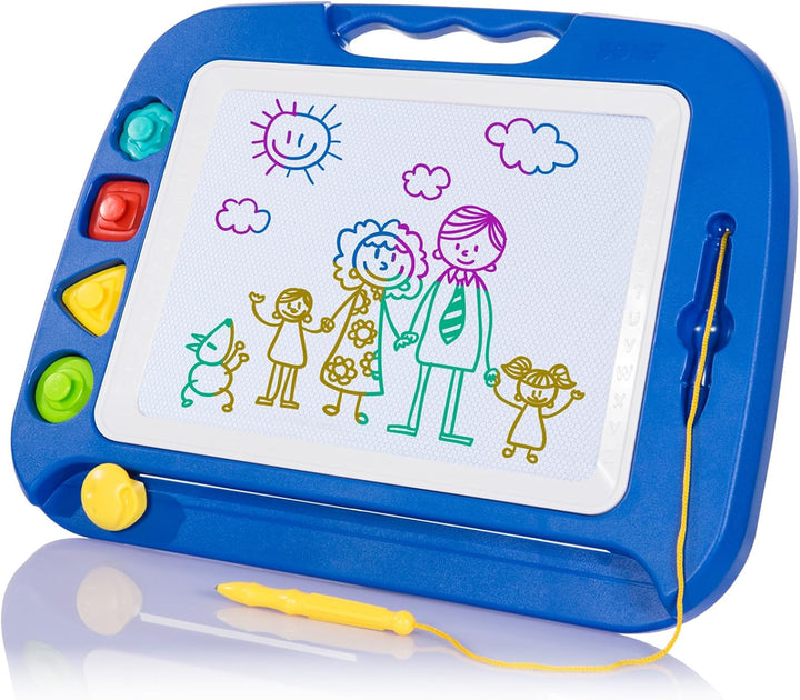 Large Magnetic Drawing Board - 4 Colors 16×13In Writing Painting Doodle Pad with 4 Stamps for Toddlers, Learning Educational Toy Etch Sketch Gift for 36+ Month Kids Girls Boys, Blue