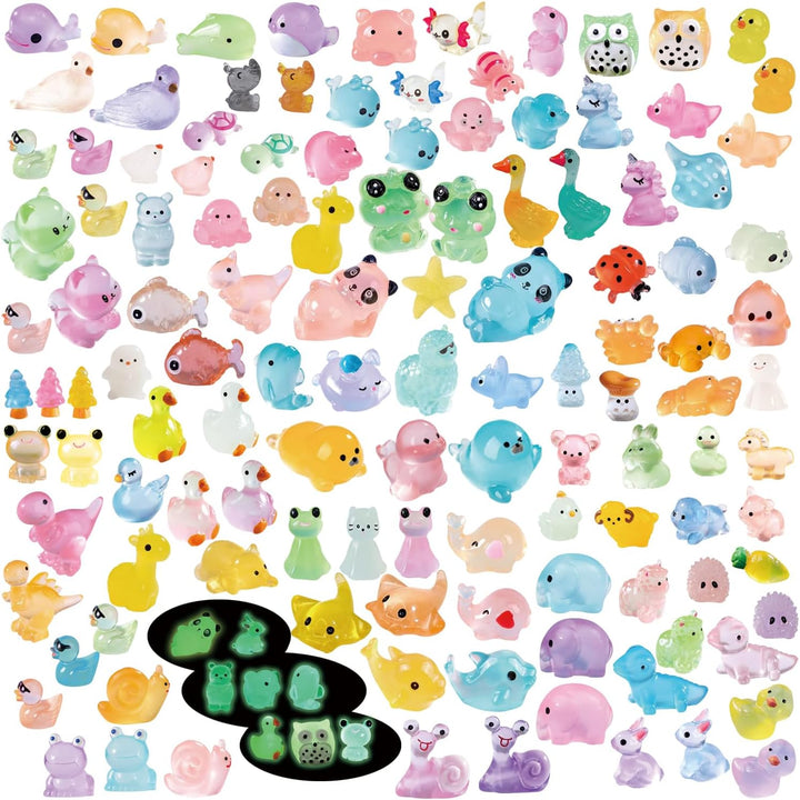 130 Pcs Glow-In-The-Dark Mini Resin Animals Luminous Miniature Animal Figurines Small Animals to Hide Tiny Little Animal Figures Bulk for Fairy Garden Dollhouse Craft Accessories