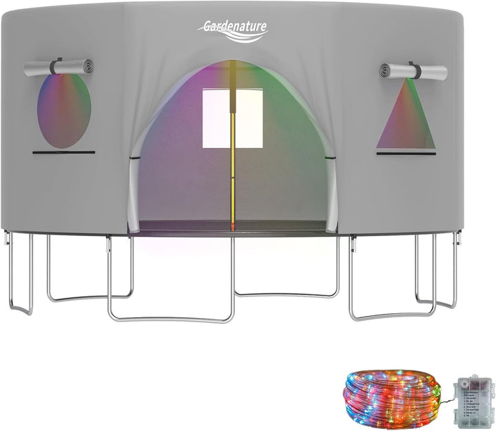 10FT/12FT/14FT Trampoline Tent(Tent Only), Fit round Trampolines, Shade Cover with LED Light, Outdoor Trampolien Accessories, Anti-Tear, Beige