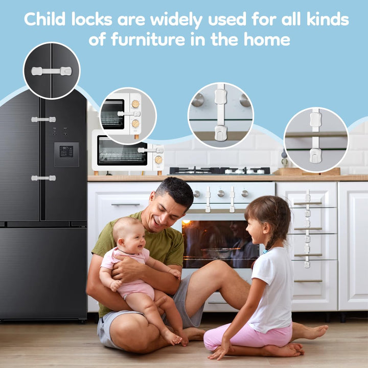 8-Pack Cabinet Locks Baby Proofing -  Child Proof Drawer Locks, Multi-Purpose for Drawers, Fridge, Toilet Seat, Trash Can, Ideal Stocking Stuffers, White