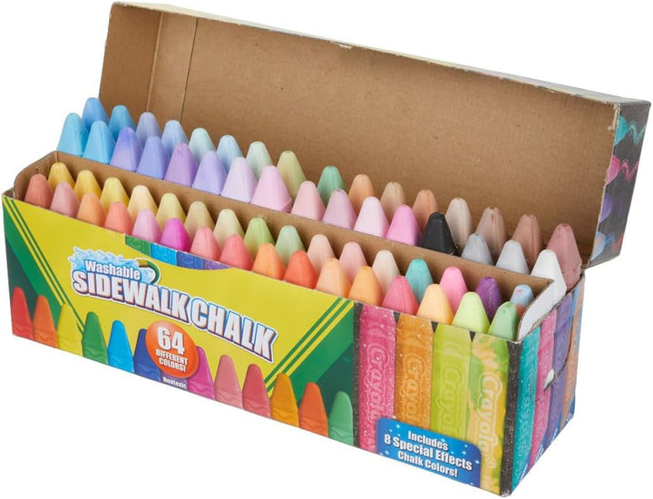 Ultimate Washable Chalk Collection (64Ct), Bulk Outdoor Sidewalk Chalk for Kids, Anti-Roll Sticks, Recess Toys for Kids, Back to School Gifts
