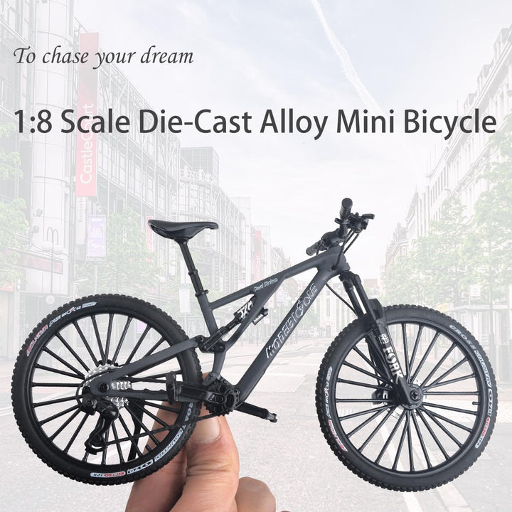 1:8 Scale Die-Cast Mini DS Dual Slalom Mountain Bike Toy FS Bicycle Model Alloy Mini Cake Topper Desktop Decoration Crafts for Cycling Lovers Bike Racers Athletes Children (Black)