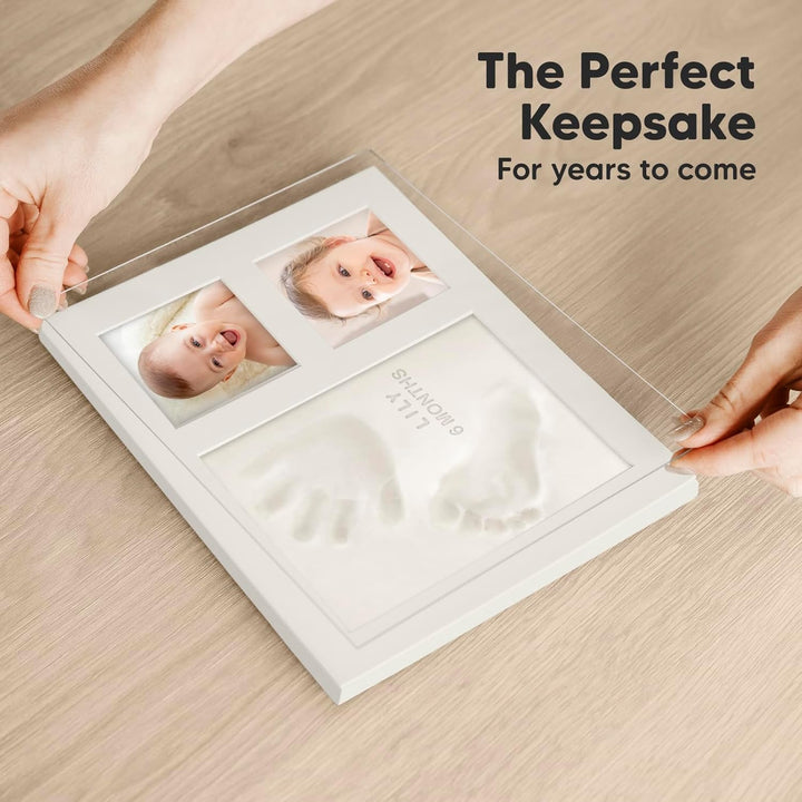 Baby Hand and Footprint Kit - Quick Dry Clay Baby Footprint Kit, Newborn Keepsake, Nursery Picture Frame for Boys, Girls, Personalized Gifts for Shower & Registry, New Mom Gift (Alpine White)