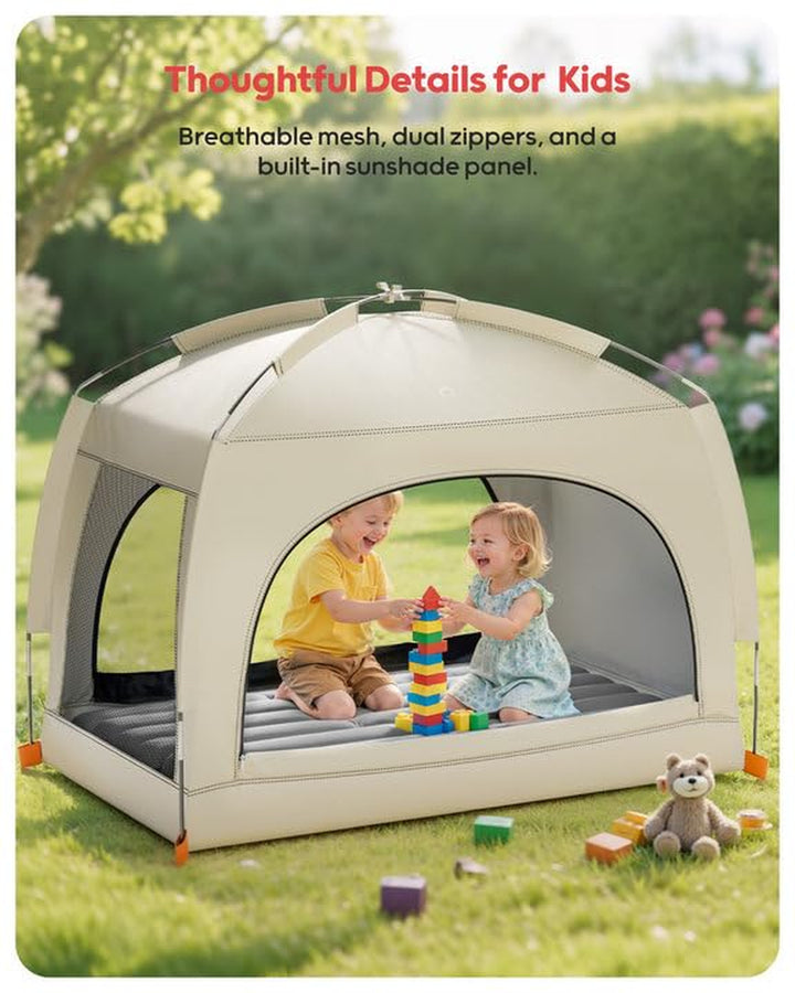 Inflatable Toddler Travel Bed with Tent – Lightweight Blow up Kids Air Mattress with Hand Pump – Indoor & Outdoor Portable Sleeping Solution for Camping, Travel, Home, Grandma’S – Ages 3+