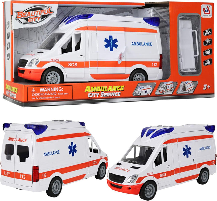 Ambulance Toy with Lights and Sound Friction Powered Emergency & Rescue Vehicle Set Doors That Open and a Stretcher