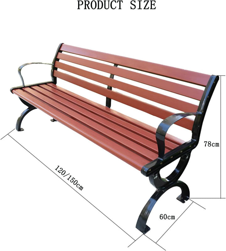Outdoor Cast Aluminum Legs Plastic Wood Garden Terrace Bench Outdoor Weather-Resistant Leisure Double Seat Back Chair Strong and Durable(150 * 60Cm)