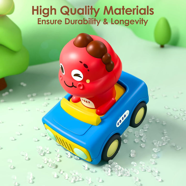 Press to Go Car Toys for Toddlers 1-3, Baby Animal Race Cars, Infant Play Vehicle Set, Boy Push Go Friction Dino Cars for 6-9-12-18 Month, 1St Birthday Gift Stuffer for 1-2 Years Old Kid