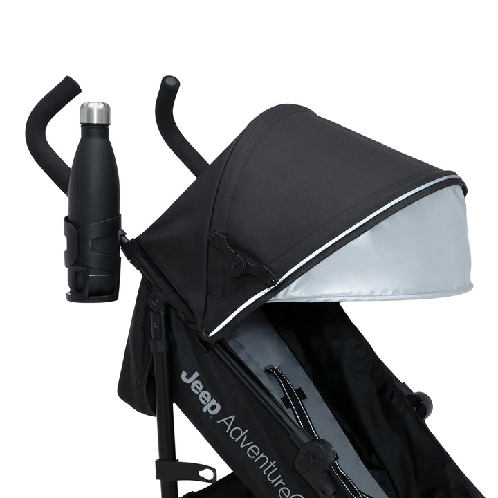 Jeep Adventureglyde Stroller by  - Lightweight Travel Stroller with Smoothest Ride & Compact Fold, 3-Position Recline, Extra Large Storage Basket, Black/Grey