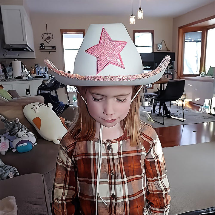 White Felt Cowgirl Hat with Pink Star, One per Order