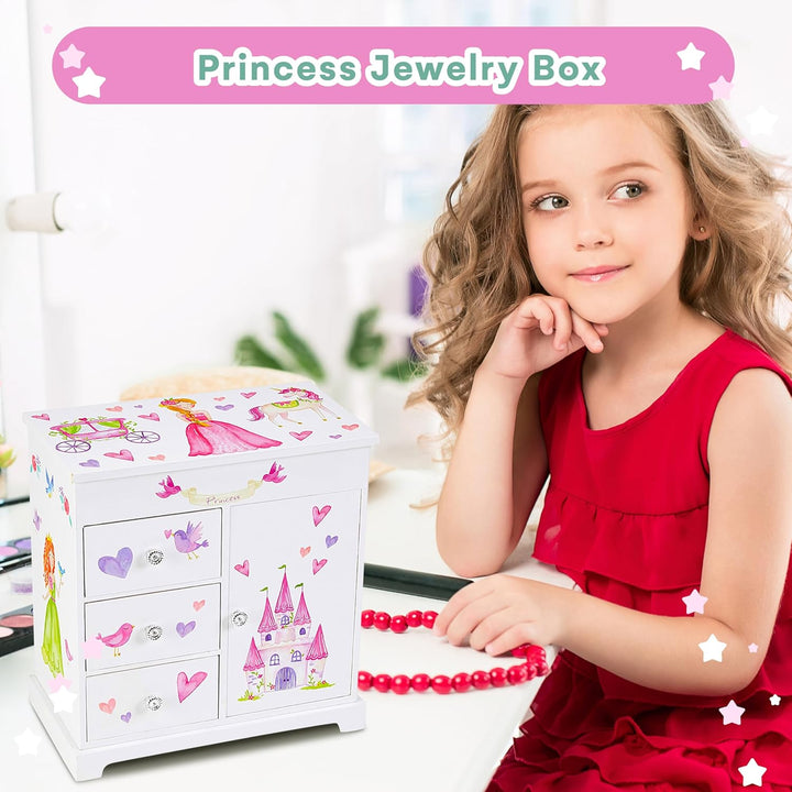 Jewelry Box for Girls with 3 Drawers - Musical Princess Jewelry Box with Spinning Doll and Dance of the Sugar Plum Fairy Tune - Appreciated Gifts for Kids - 9.5 X 7.75 X 9.5 Inches