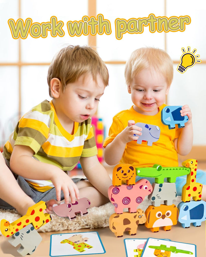 Montessori Toys for 1 2 3 4 Year Old Boys Girls, Toddler Toys Age 2-4, 10 Pack Wooden Animal Blocks Sorting & Stacking Education Toddler Puzzles Toy,1 2 3 4 Year Old Girl Boy Birthday Gifts