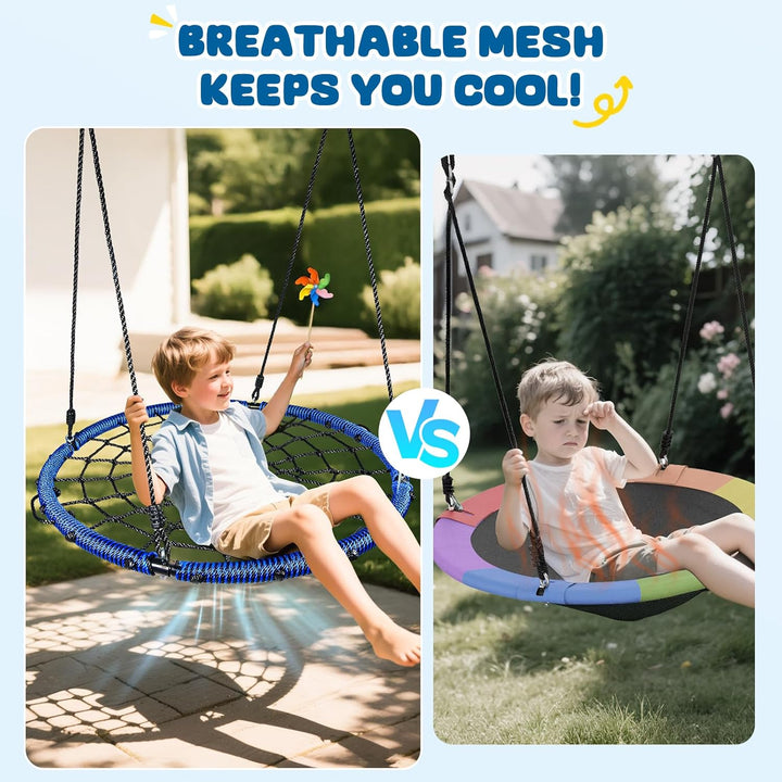 750Lbs 40" Spider Web Saucer Tree Swing for Kids Adults, Outdoor Net Swing with Steel Frame and 2 Hanging Straps-Blue