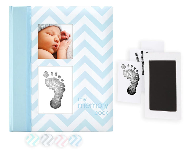 Baby Memory Book, First 5 Years Baby Milestone Book, Pregnancy Journal, Gender Neutral Newborn Keepsake, with Clean-Touch Ink Pad for Baby'S Handprint or Footprint, Pink Chevron