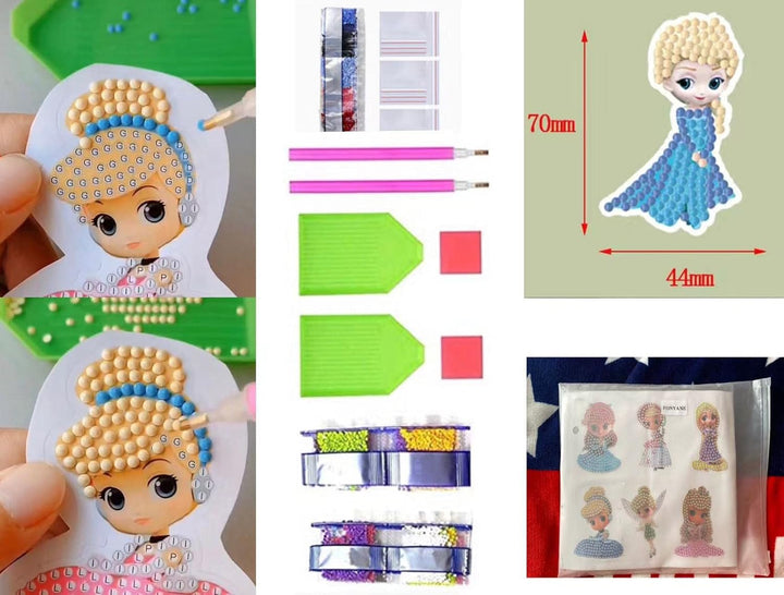 Diamond Art Kits for Kids, Arts and Crafts for Kids Ages 4-8,Craft Kits for Ages 8-12, Mosaics Bead Art,Painting Kits,24Pcs Princess Gem Art Kits Best Gifts for Grils Boy Birthday