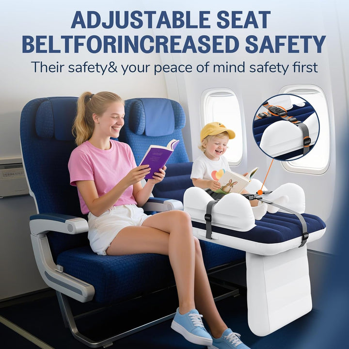 Inflatable Toddler Airplane Bed:Airplane Seat Extender for Kids, Inflatable Baby Air Mattress with Cup Holder & Seat Belt, Plane Bed for Travel Essentials