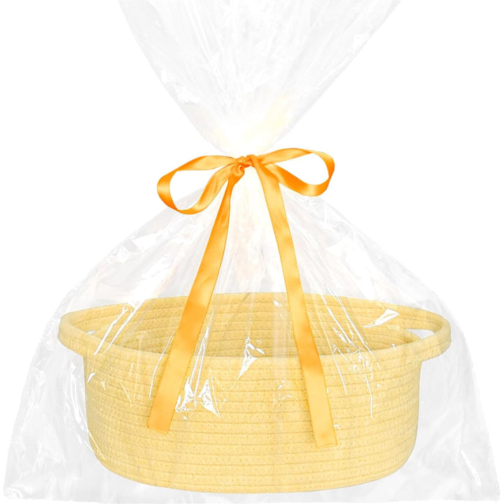 Small Basket with Gift Bags and Ribbons, Empty Gift Baskets, Decorative Boho Rope Woven Nursery Storage Organizer Toy Baskets with Handle for Baby Showers, 12"X 8" X 5"