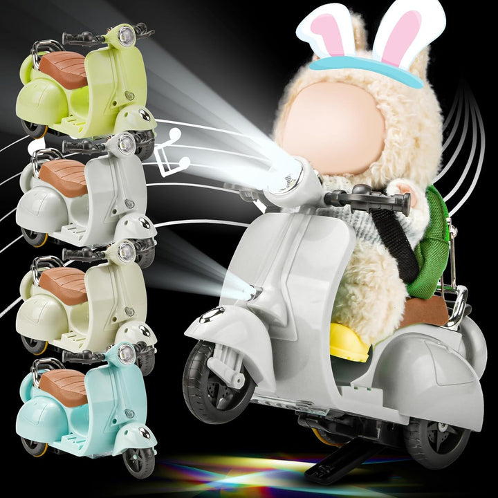 Mini Electric Doll Scooter for Toy, Could Rotate 360° Cute Plastic Scooter Toy Accessories, with Light and Music, Desktop Decor for Doll Collectors, Battery Not Included(Bule)