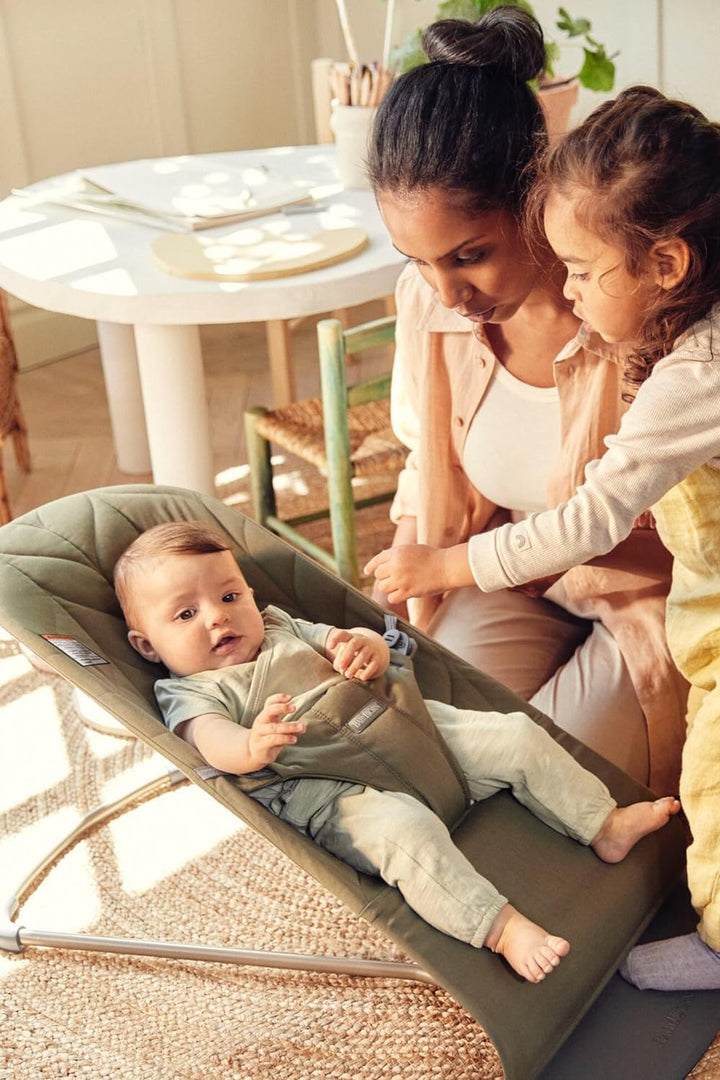 Bouncer Bliss, Dark Green, Woven, Petal Quilt | 2-In-1 Adjustable Baby Bouncer Seat and Toddler Chair, Newborn to Toddler (8-29 Lbs), 4 Positions, Lightweight & Portable