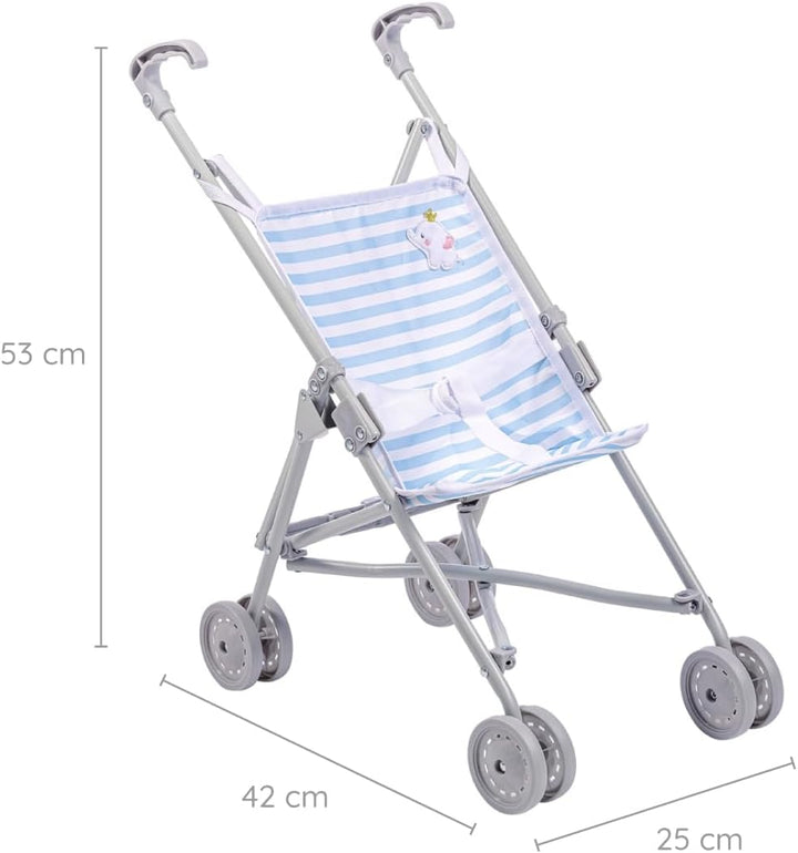 Boutique | Folding Umbrella Doll Stroller for Children 2 Years Plus, Blue Stripes and Soft Embroidery | Sturdy Metal Frame | Pretend Play with Dolls up to 18” Long | Seat Belt