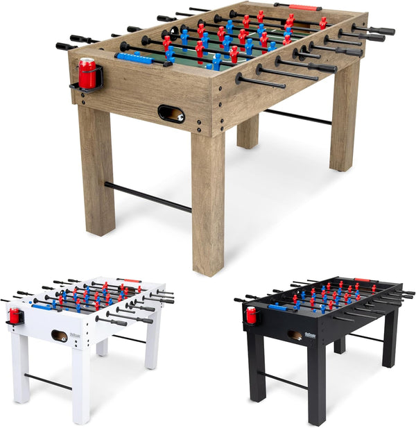 54 Inch Full Size Foosball Table - Black, Oak, or White - Includes 4 Balls and 2 Cup Holders