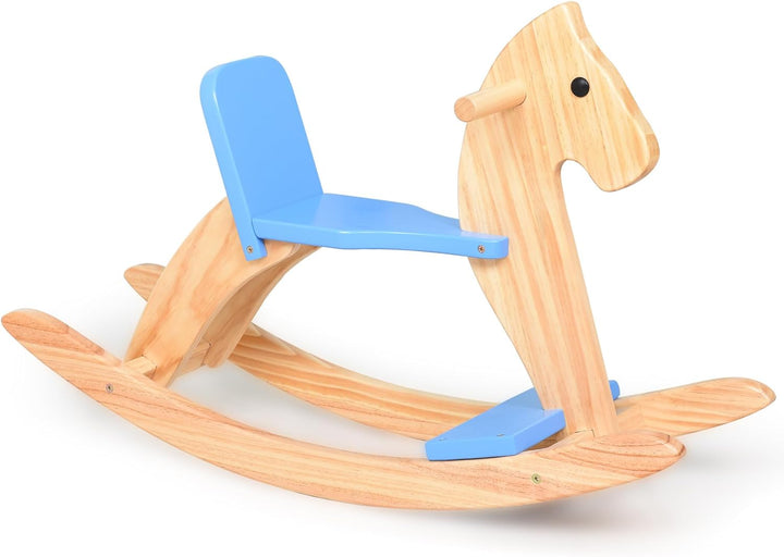 Rocking Horse Wooden Ride on Toy for Kids Classic Design Rocking Horse with Pedal and Safe Backrest Fine Workmanship(Classic, Natural)