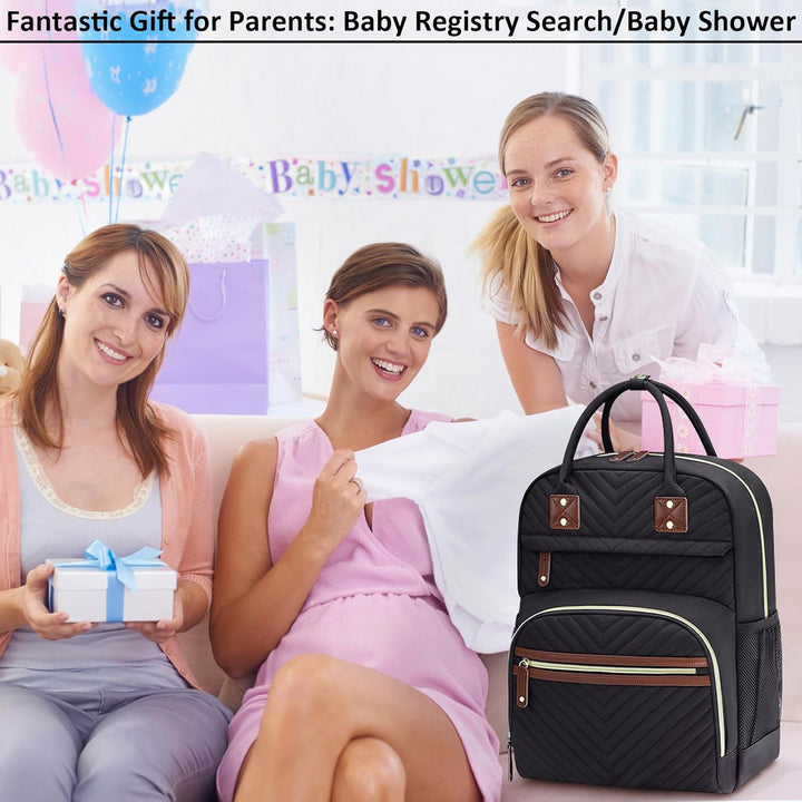 Diaper Bag Backpack for Women Large Capacity with Insulated Pockets Multifunctional Diaper Bags for Baby Girl Boy Waterproof Baby Bags for Mama Maternity Travel Bag Black