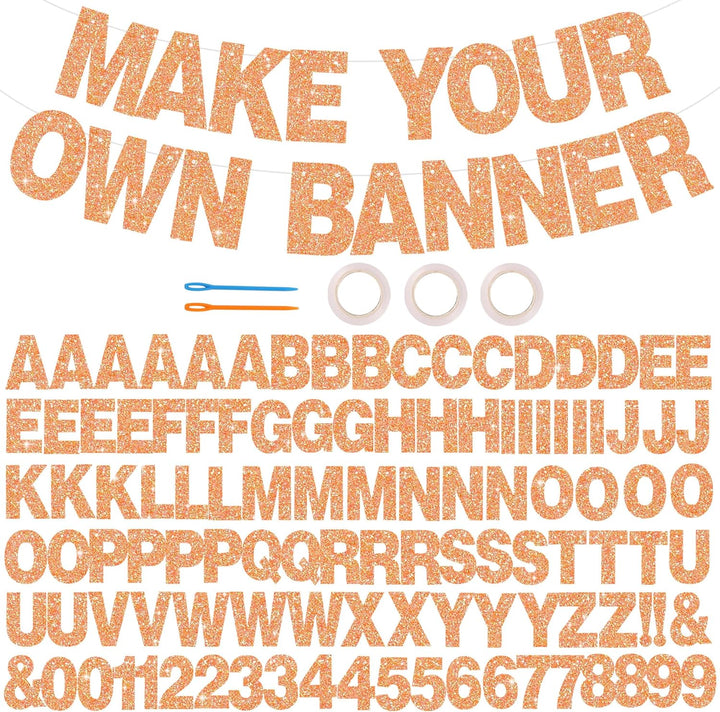 116 PCS A-Z Glitter Black DIY Letter Banner Kit Make Your Own Banner，Including 111 Letters and Numbers 3 Rope and 2 Threading Device,Customized for Birthday Graduation Wedding Party Decor