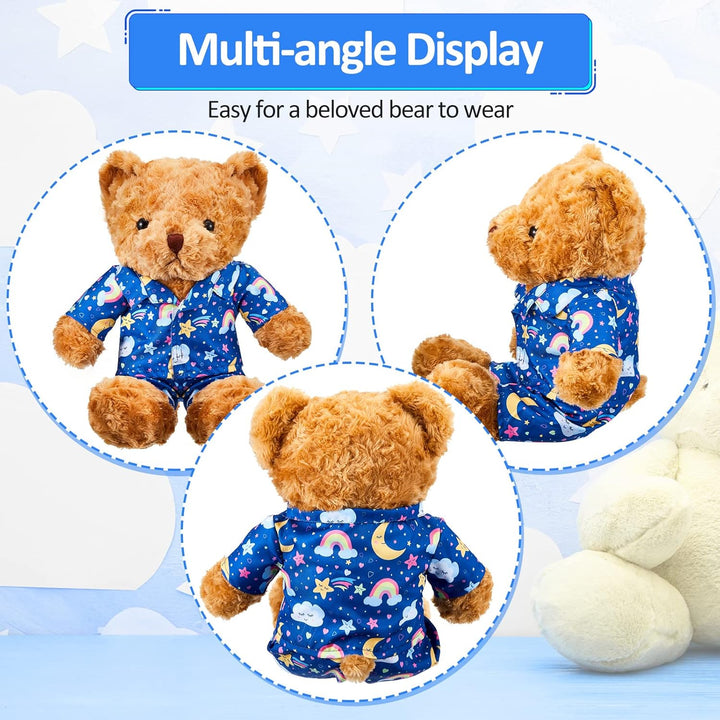 2 Pack Blue and Pink Bear Clothes Outfit, Fit Most 12-16 Inch Bears Stuffed Animal Pajamas Plushie Clothes for Stuffed Animals, Pre-Kindergarten Toys(Rainbow Style)