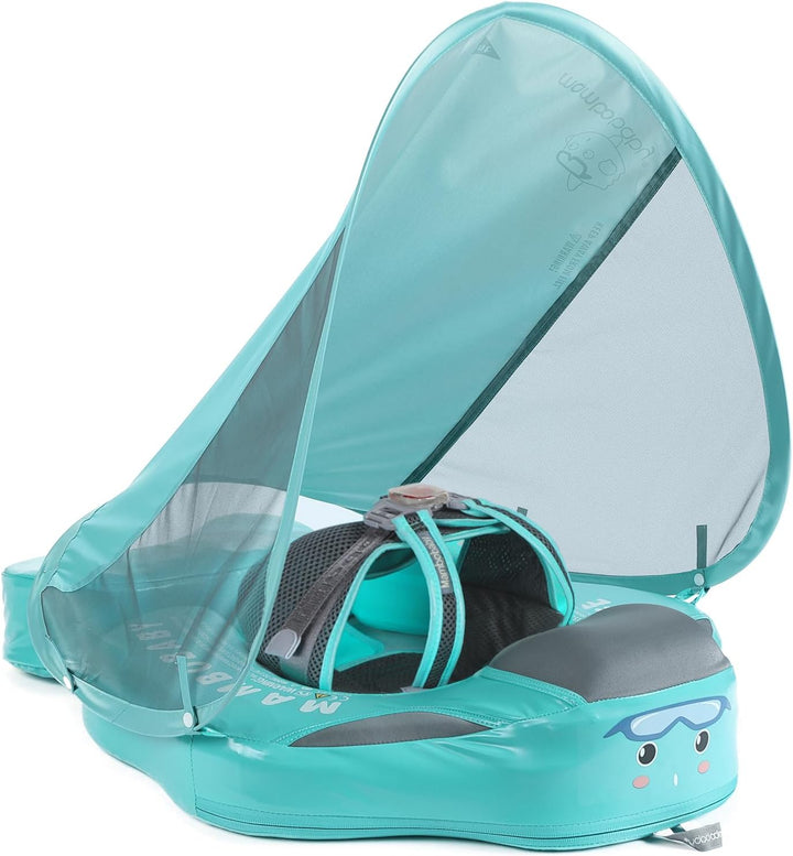 Mambobaby Float Add Tail Baby Swim Float with Canopy, Non-Inflatable Solid Baby Float, Upgrade Soft Skin-Friendly Fabric Material Infant Swim Float (Special Edition Green)
