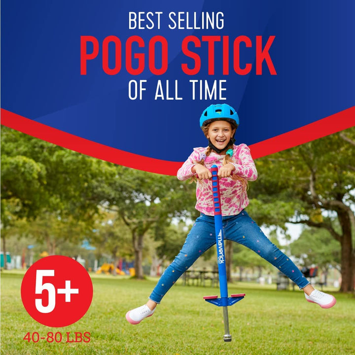 Maverick Foam Pogo Stick for Kids Age 5 and Up, 40 to 80 Pounds, Pogo Stick for Boys and Girls (Red/Blue)