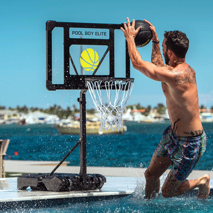 Pool Basketball Hoop - Set Includes 3X Composite Leather Basketballs, Air Pump, & Tools - Adjustable Poolside Basketball Hoop - Made for Kids, Teens, & Adults