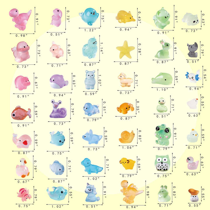 130 Pcs Glow-In-The-Dark Mini Resin Animals Luminous Miniature Animal Figurines Small Animals to Hide Tiny Little Animal Figures Bulk for Fairy Garden Dollhouse Craft Accessories