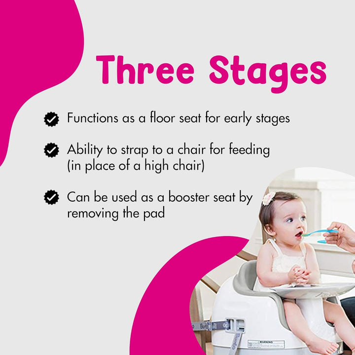 3-In-1 Multi-Seat for 6 to 36 Months, Travel Baby Feeding & Play Floor Seat, All-In-One Portable Booster with Tray & Toddler High Chair, Cool Grey