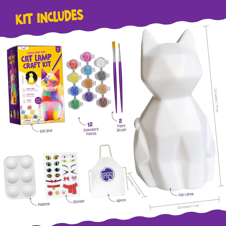 Paint Your Own Cat Lamp Kit, Art Supplies Arts & Crafts Kits, Painting Kit for Kids 6-12, Arts and Crafts for Kids Ages 8-12, Toys Girls Boy Birthday Easter Gift Ages 3 4 5 6 7 8 9 10 11 12+