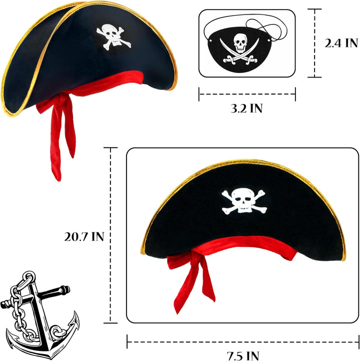 Fokes 2 Pieces Pirate Hat Skull Print Pirate Captain Costume Cap - Pirate Accessories Funny Party Hat Caribbean Fancy Dress