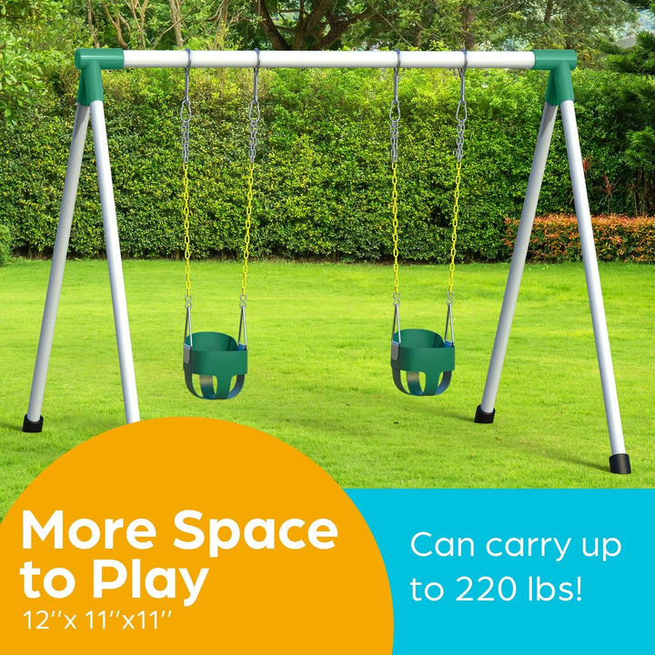 Baby Swing Outdoor - Heavy Duty Toddler Swing Set Accessories, High Back, Full Bucket Seat with Coated Chains for Outdoor Use - Fully Assembled - Green