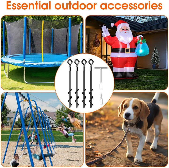 Ground Anchors Screw In, Heavy Duty Tent Stakes Trampoline Anchors 4Pack, Ground Anchors for Camping Tent, Canopies, Carports, Canopy, Sheds, Swing Sets,14In Ground Anchors for High Winds