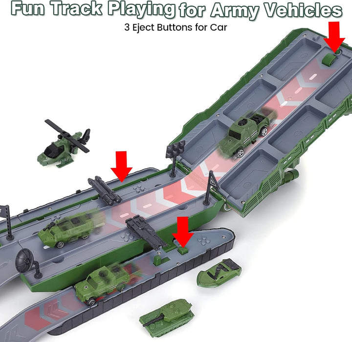 Tank Toys for 3 4 5 6 7 8 Year Old Boys - Army Toys Tank with 6PCS Alloy Die-Cast Army Vehicles, Kids Military Tank with Light, Sound & Missiles Shooting, Christmas Birthday Gift for Kids