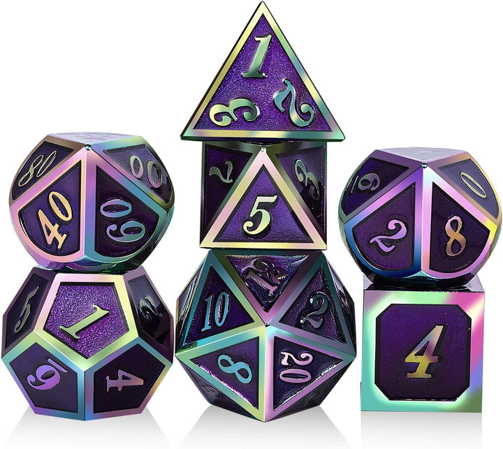 Metal Dice Set D&D, 7 Die Metallic Polyhedral Dice Set with Gift Metal Box and Gold Number for DND Dungeons and Dragons Role Playing Games (Black and Gold)