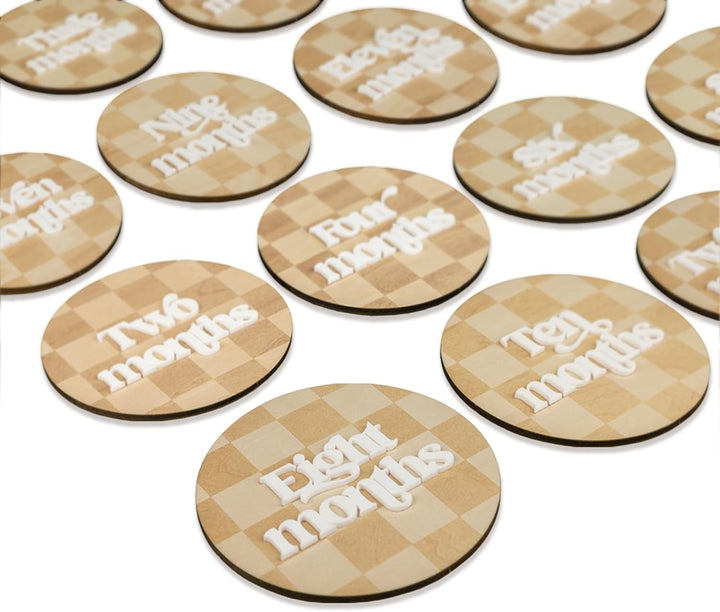 Wooden 3D Baby Monthly Milestone Cards Monthly Milestone Discs Newborn Photography Props Baby Announcement Sign Baby (BBL1)