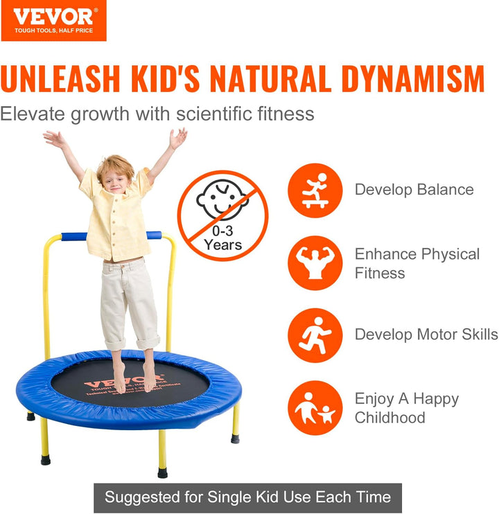 3FT Trampoline 36" Indoor/Outdoor for Toddlers, Foldable Mini Baby with Foam Handle, Recreational Birthday Gift