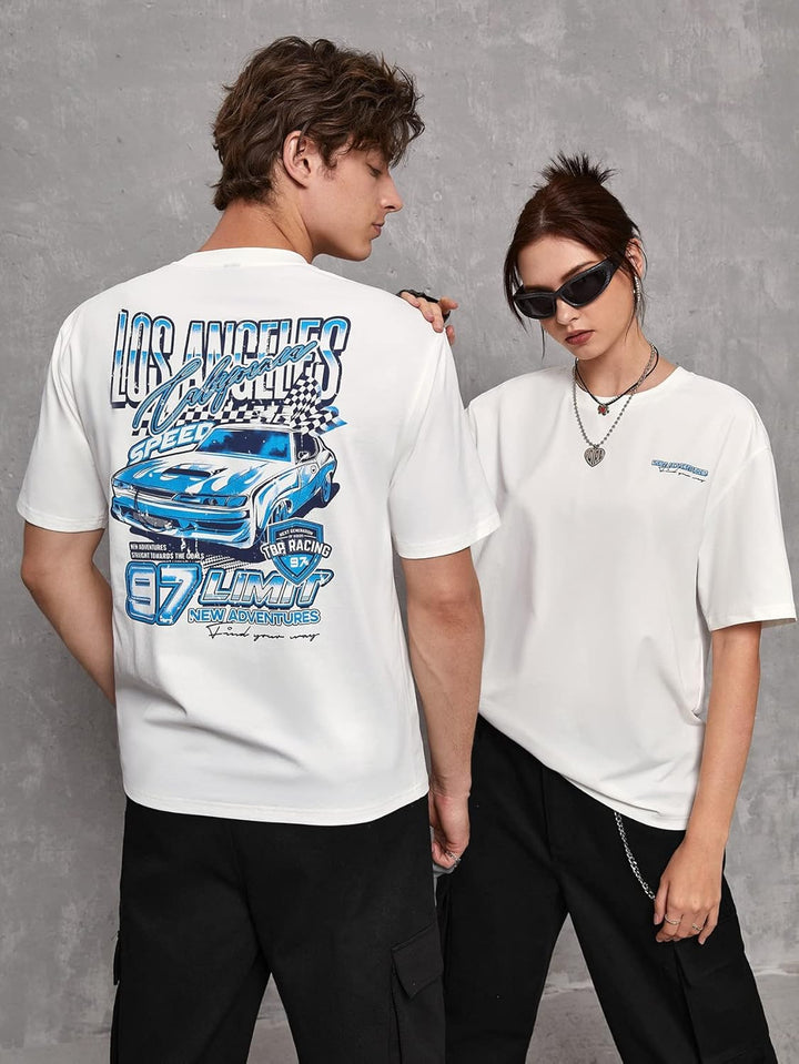 1Pc Car & Letter Graphic Tee